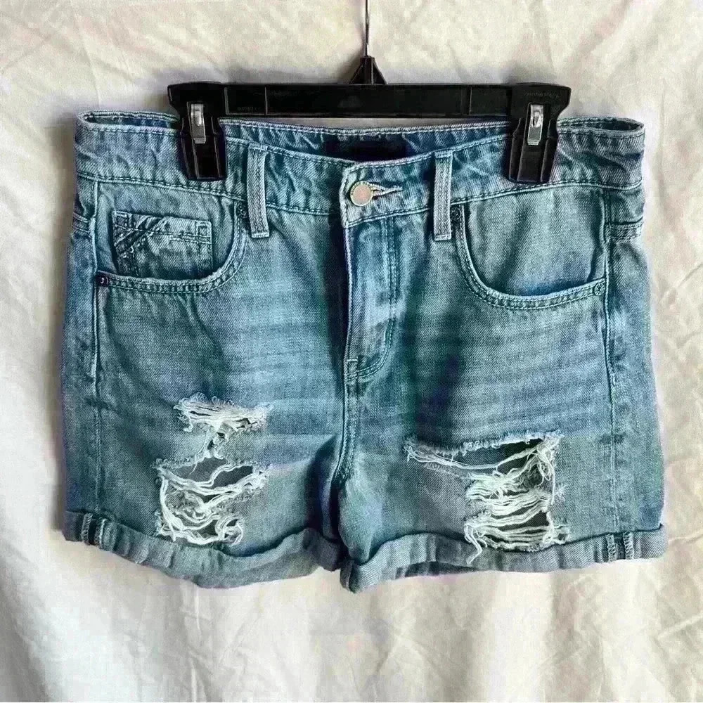 Buckle Black Distressed Cuffed Denim Mom Shorts Size 24